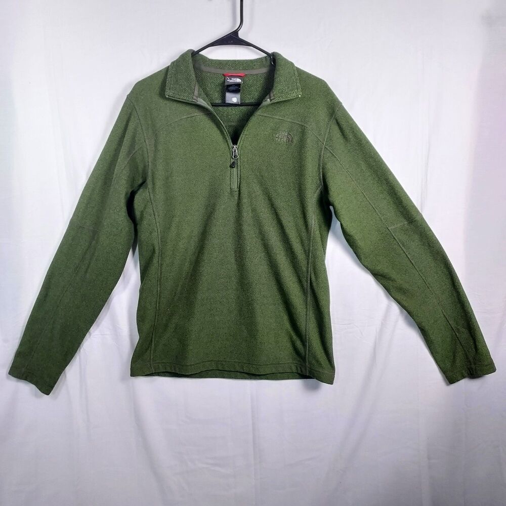 North Face Men's Small Green Quarter Zip Fleece Jacket Lightweight Outdoor Layer